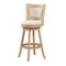 Saltoro Sherpi Kia 29 Inch Solid Wood Swivel Barstool, Curved Panel Back, Brass Nailheads, Ivory-
